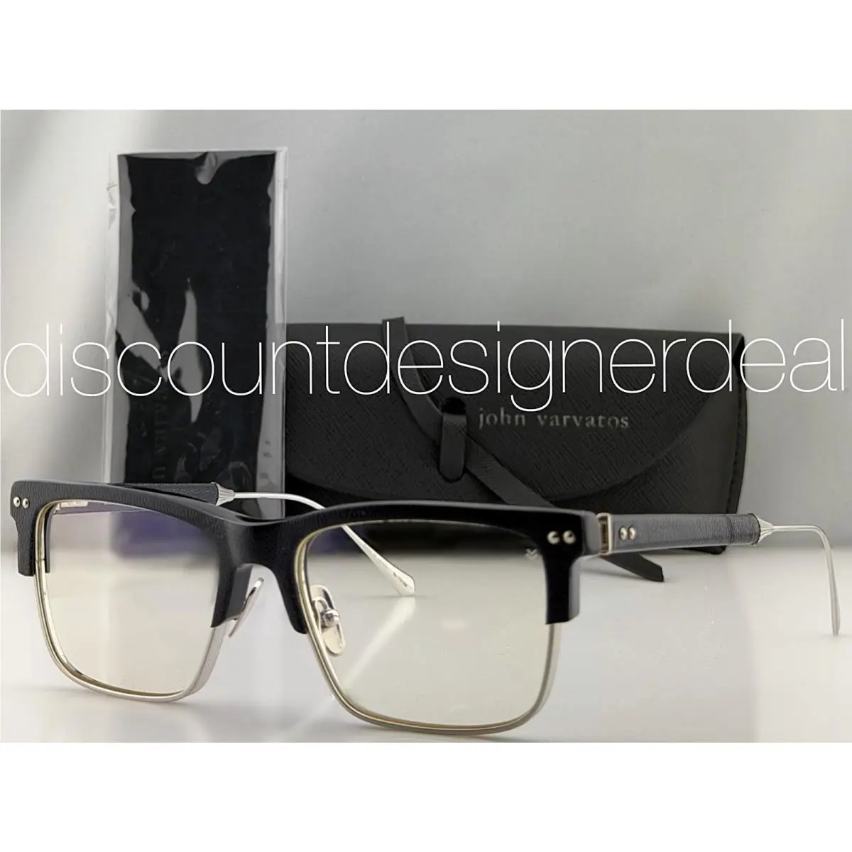 John Varvatos VJVA207 Limited Edition Rectangular Eyeglasses Gold Navy Leather