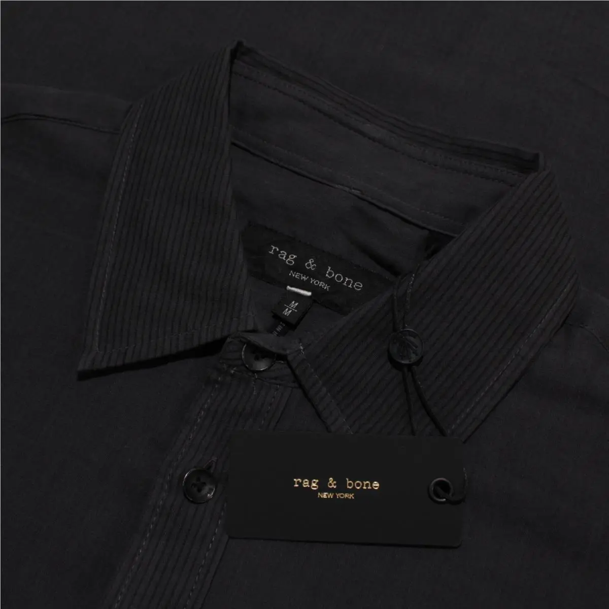 Rag Bone Finch Gauze Casual Button Down Shirt Size M in Dark Gray Stripes