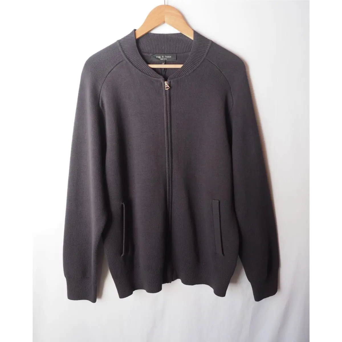 Rag Bone Shawn Zip Up Cotton Knit Bomber Jacket Dark Grey M