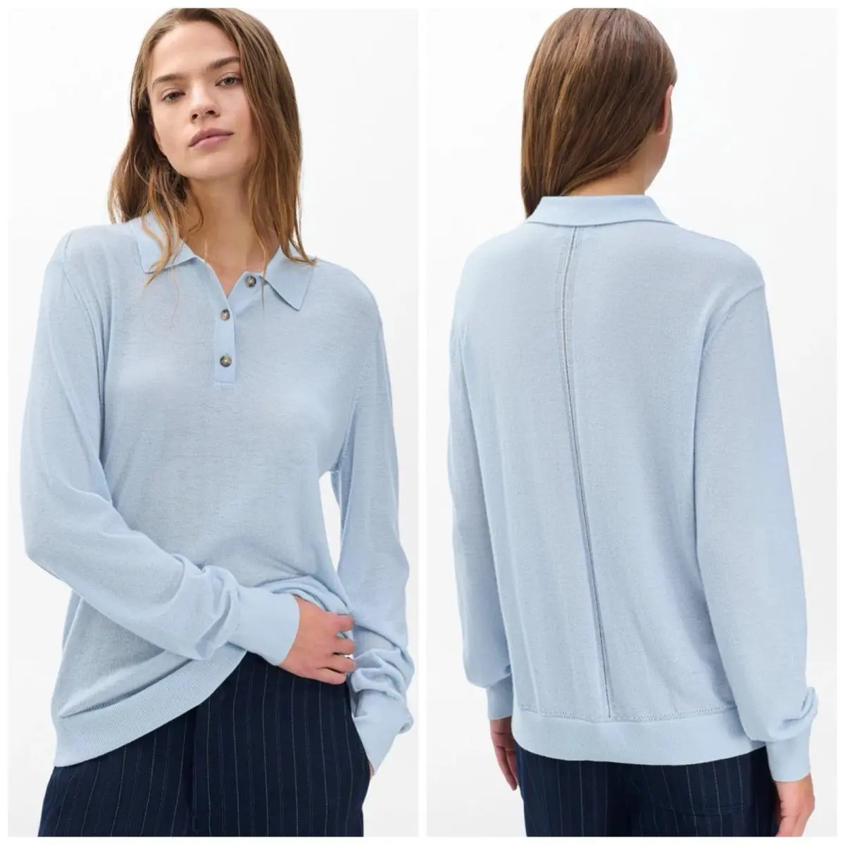 Rag Bone Adeline Lightweight Cashmere Polo In Light Blue Size: Medium