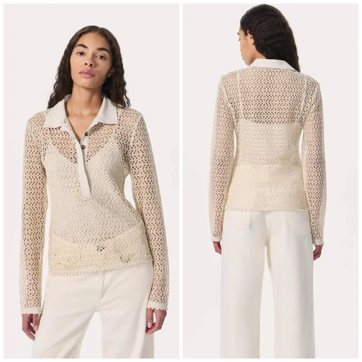 Rag Bone Liv Mesh Long Sleeve Polo In Turtledove Size: Medium