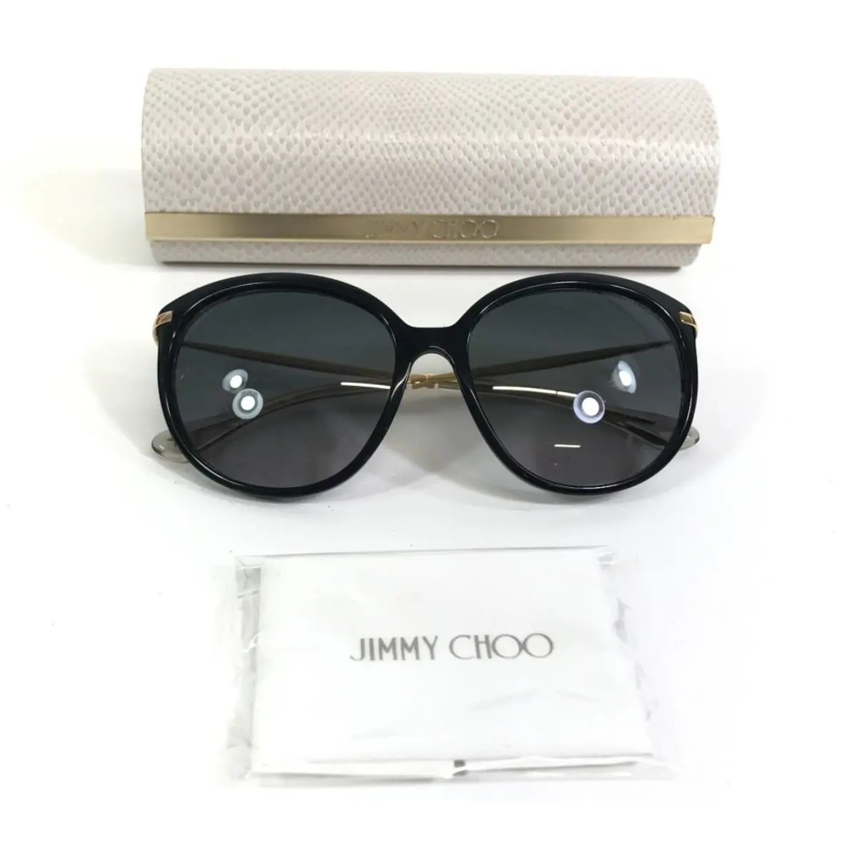 Jimmy Choo Sunglasses Ive/s 7VHHD Black Gold Cat Eye Frames Gray Gradient Lenses