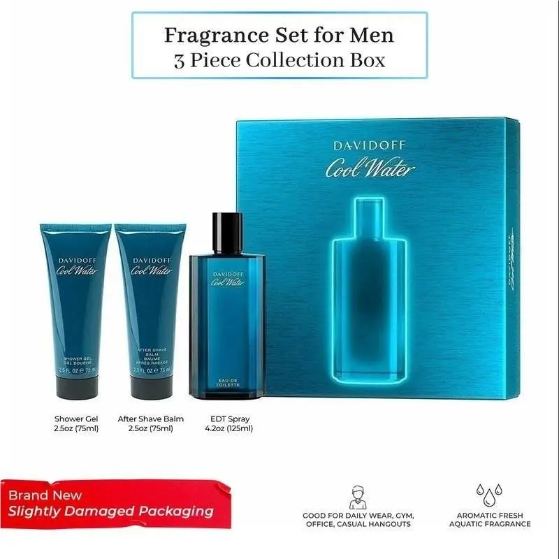 Davidoff Cool Water Perfume For Men Gift Set – 3 Piece Set with Eau
