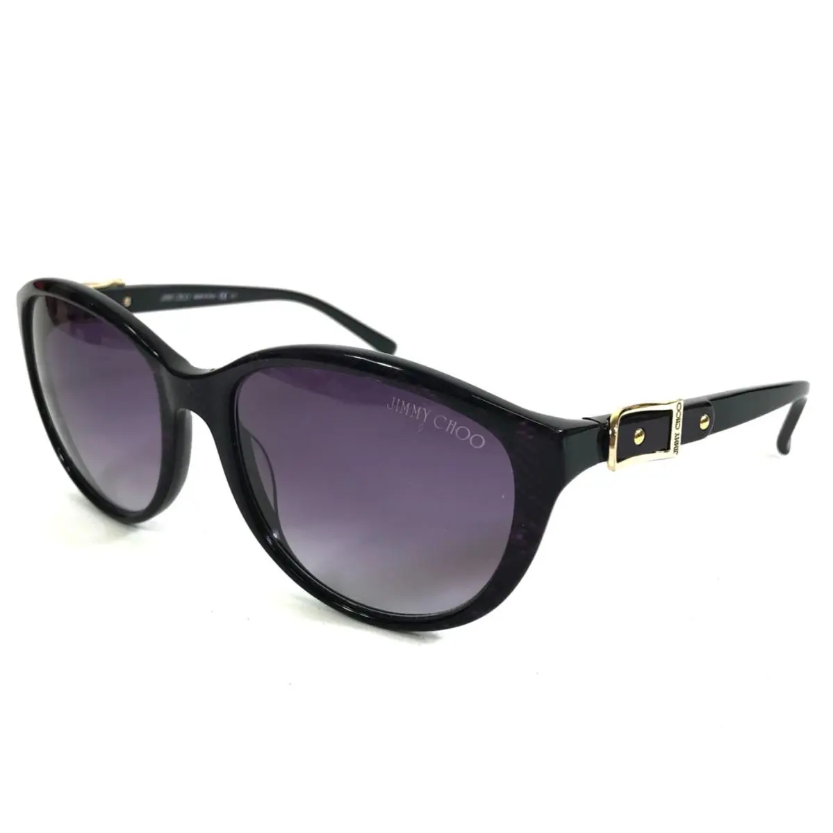 Jimmy Choo Sunglasses Cecy/s ZP0AA Shiny Black Cat Eye w/ Purple Gradient Lenses