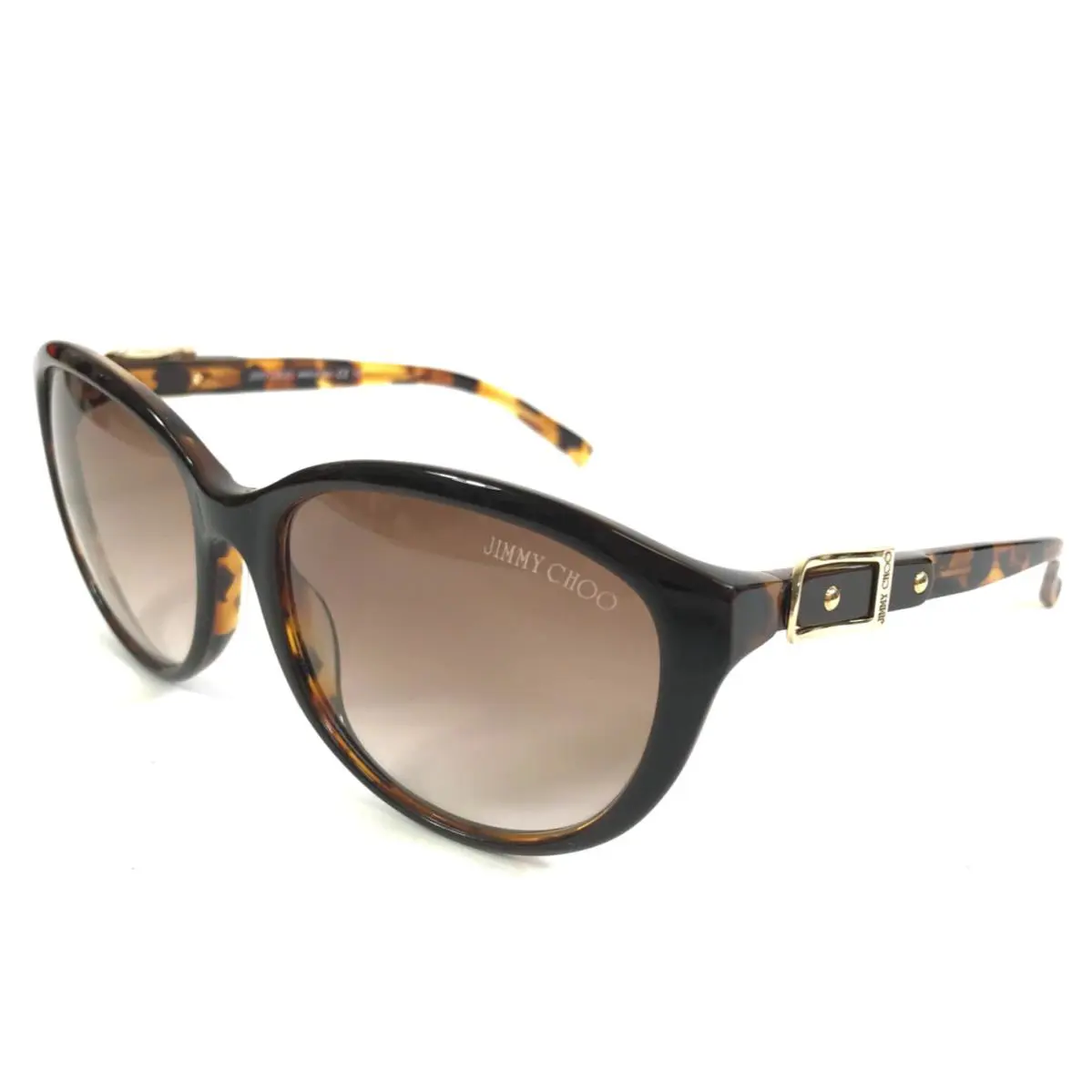 Jimmy Choo Sunglasses Cecy/s Y0P 02 Shiny Black Tortoise Cat Eye w/ Brown Lenses