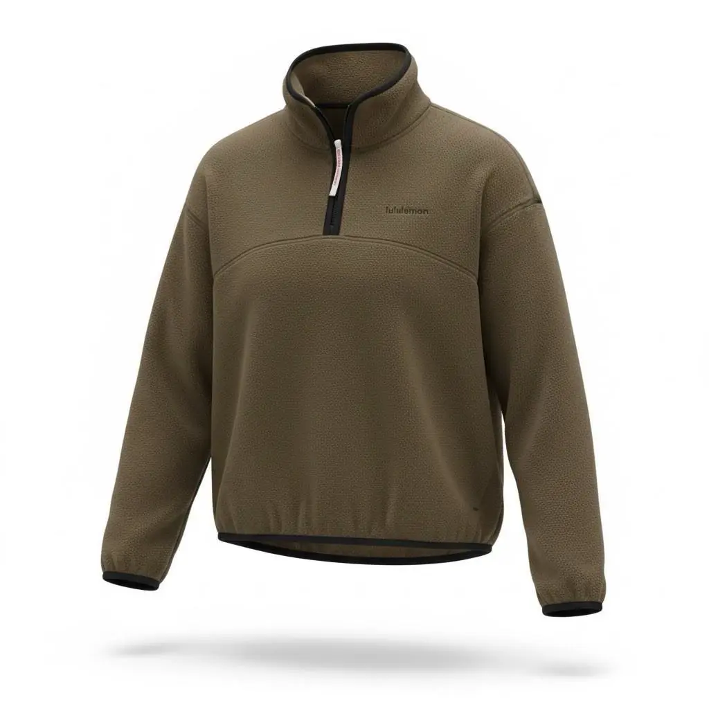 Lululemon Women Tumbled Fleece Half-zip Olive Green/black Trim Size: S