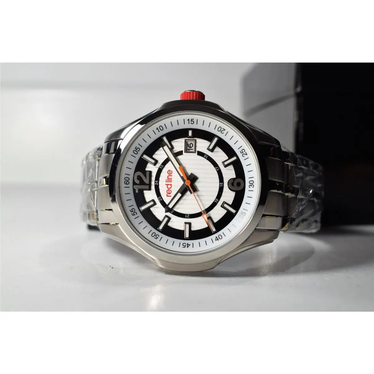 Men`s Starter Watch Silver Dial Stainless Steel Textured Black Border by Red Line