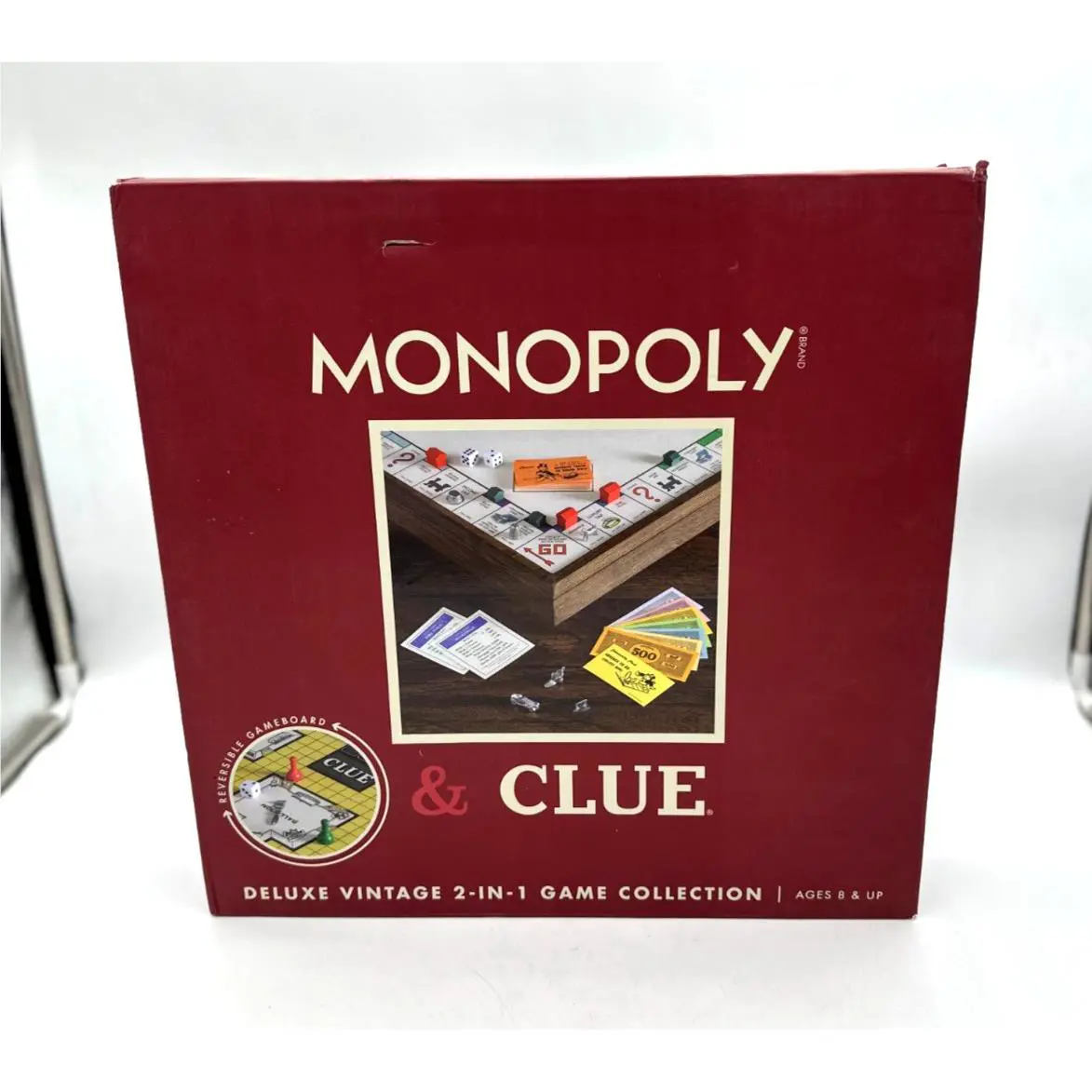 Monopoly Clue Board Games Deluxe Vintage Ed. 2-in-1 Game Collection Wood Board