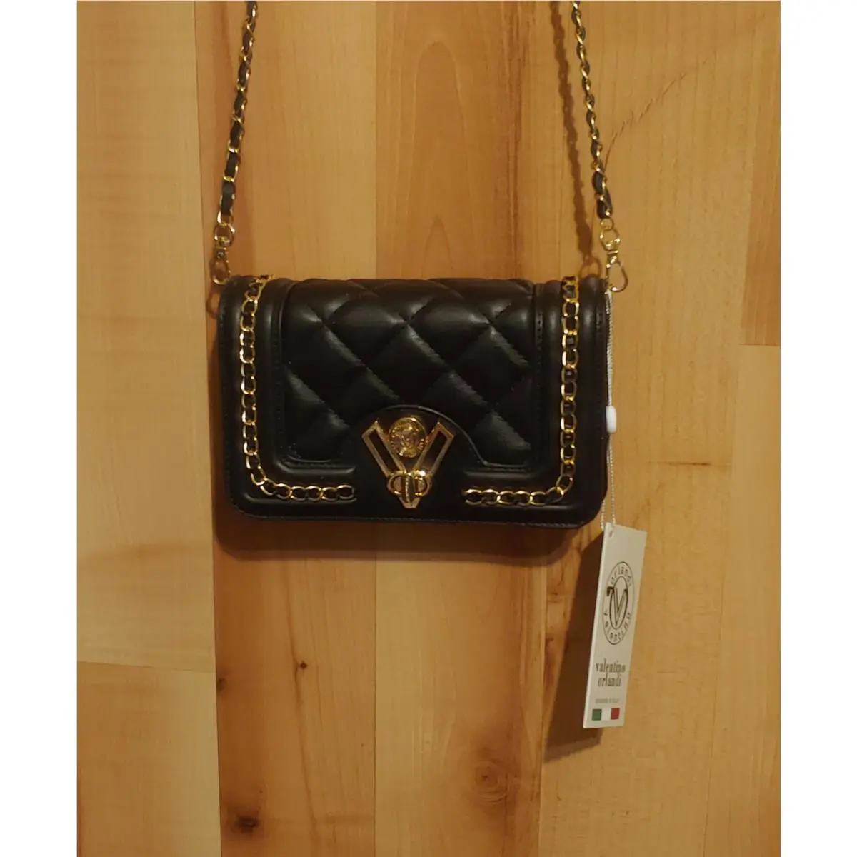 Valentino Orlandi Designer Black Quilted Crossbody Purse Italy Designed