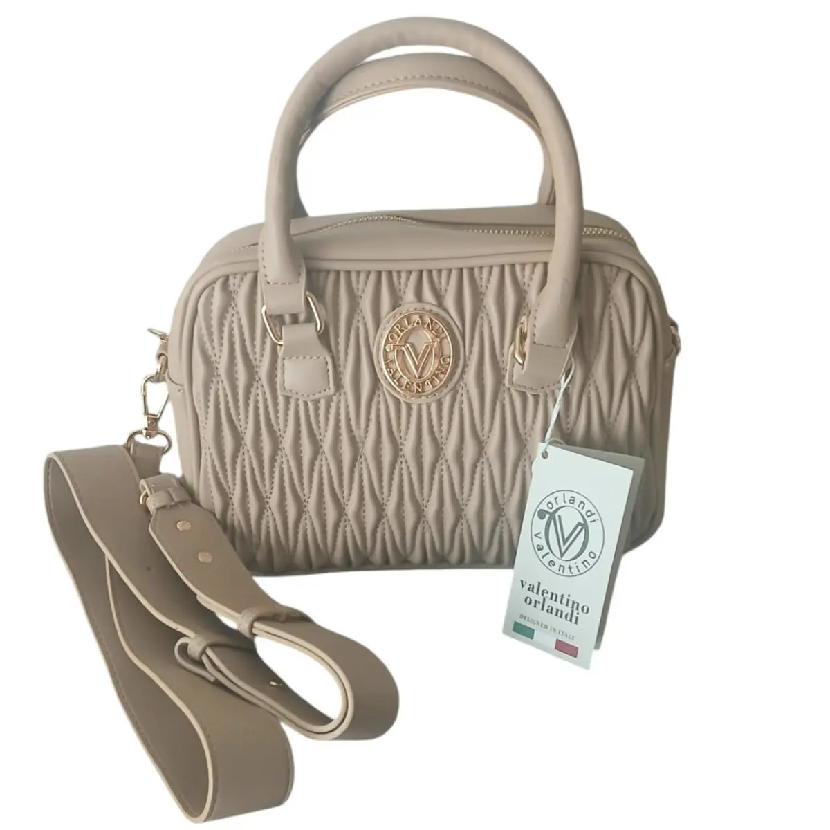 Valentino Orlandi Purse Taupe Quilted Top Handle Shoulder Bag
