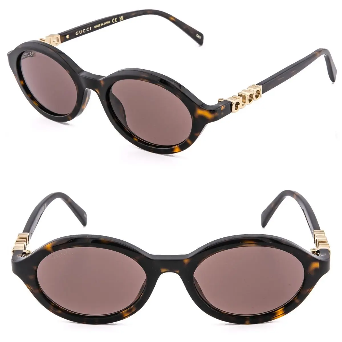 Gucci 2153 Gg2153S Brown Havana Oval Narrow Unisex Logo Sunglasses 002