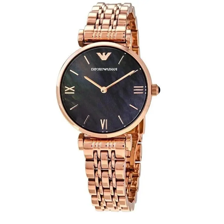 Emporio Armani Womens Watch AR11145 Rose Gold Bracelet Black Dial