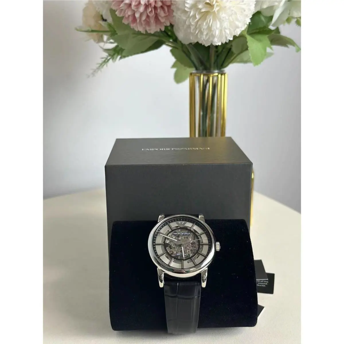Emporio Armani AR1981 Men`s Automatic Black Crocodile Embossed Leather Watch