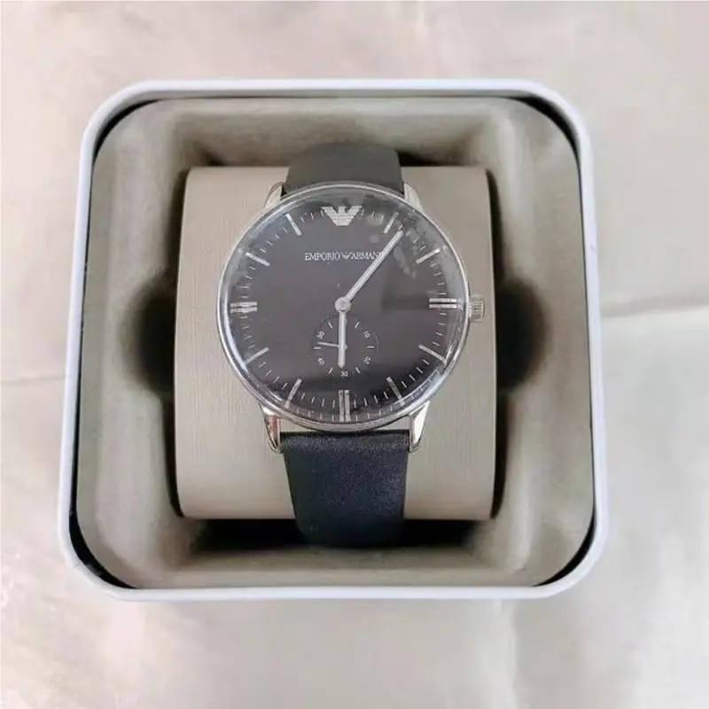 Emporio Armani AR0382 Two-hand Black Leather Men`s Watch