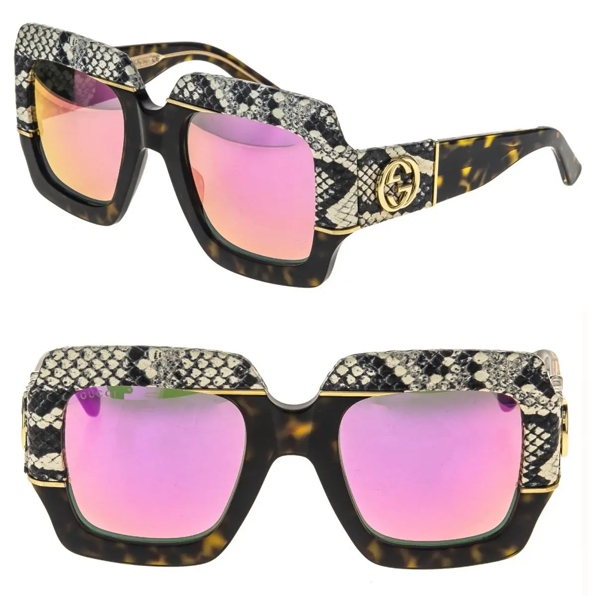 Gucci 0484 Brown Pink Mirror Ayers Snake Python Leather 006 Sunglasses GG0484S