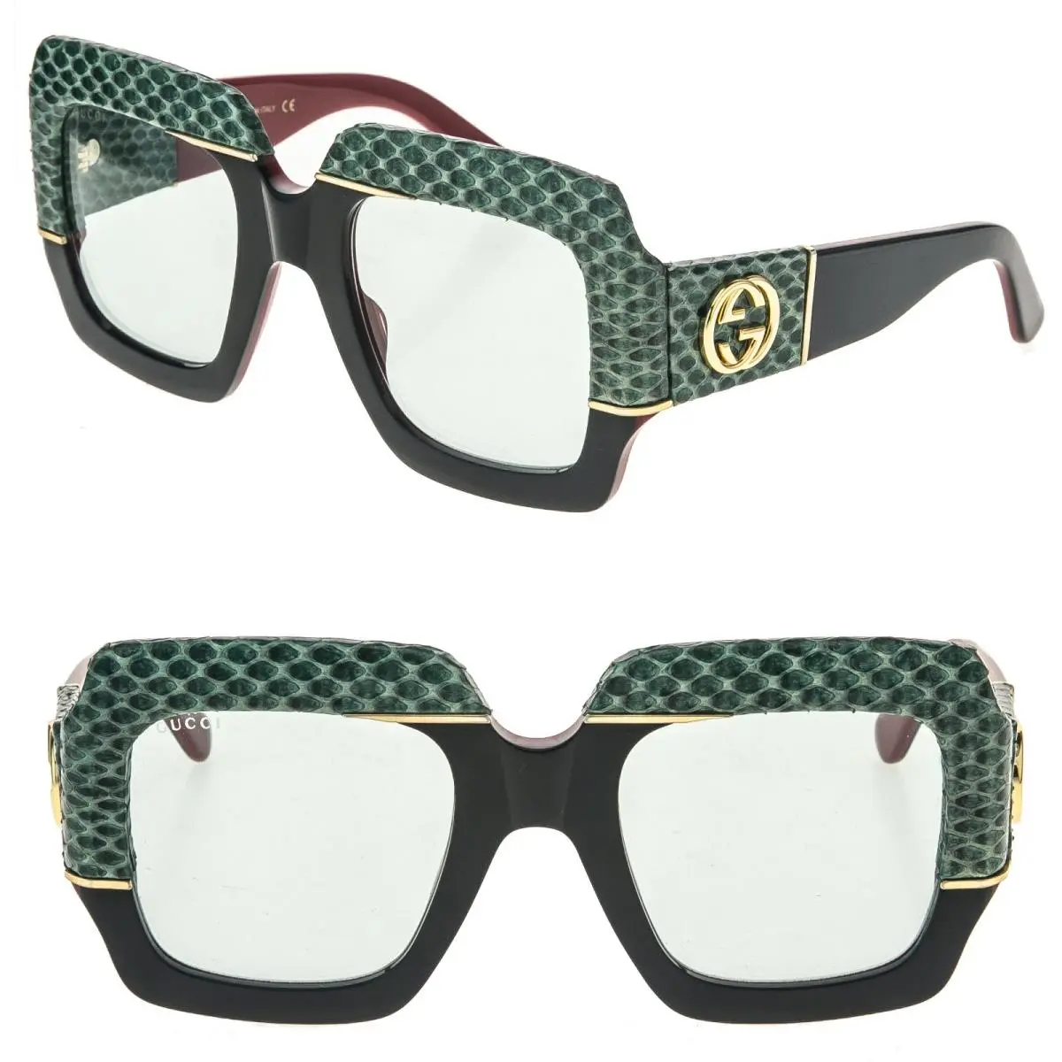 Gucci 0484 Black Red Green Ayers Snake Python Leather 003 Sunglasses GG0484S