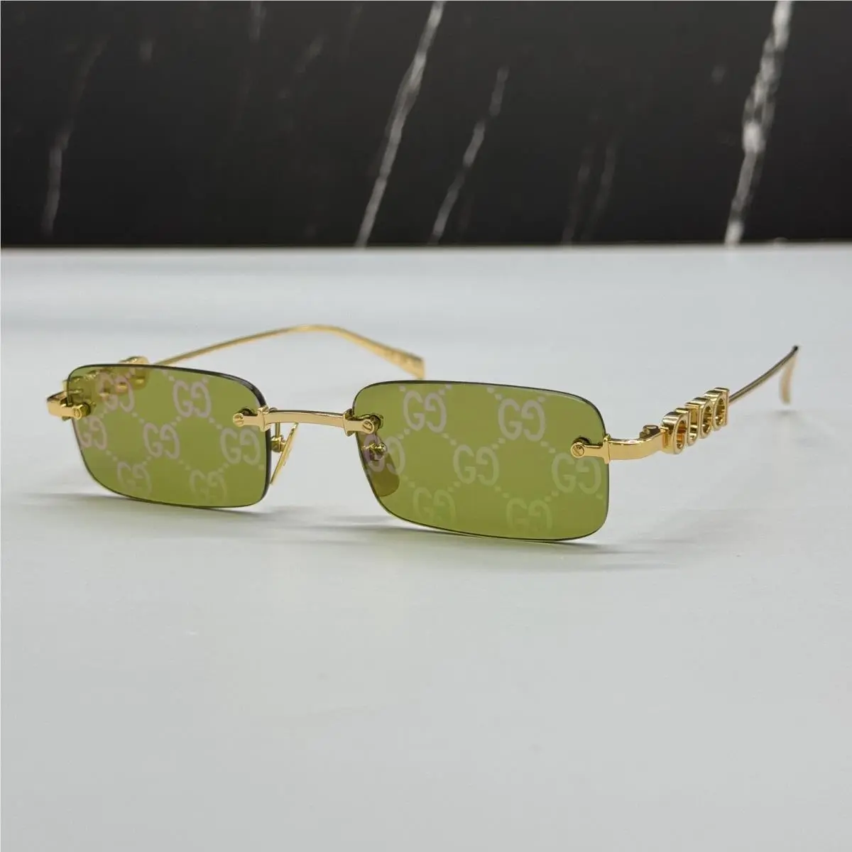 Gucci Sunglasses Gold Unisex Rectangle Eyewear Gucci GG1808S 002