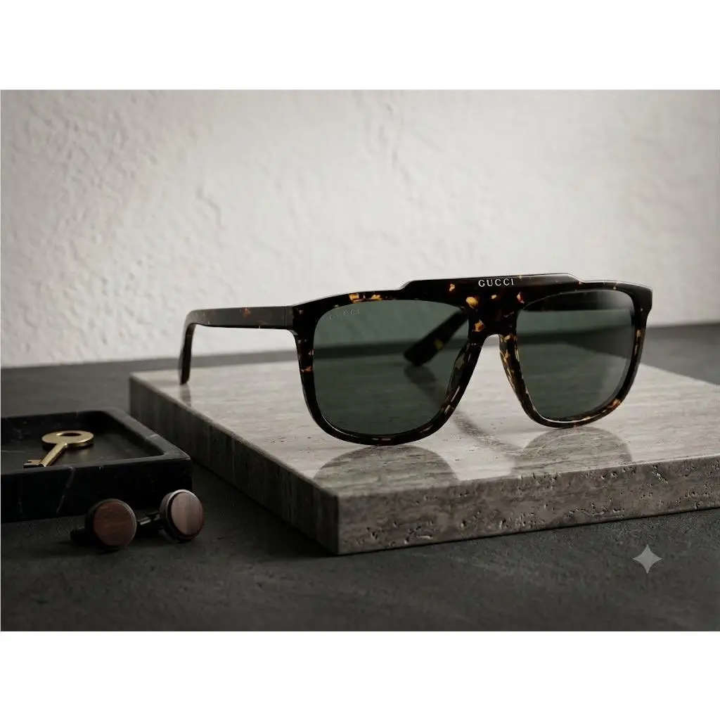 GG1039S 002 Tortoise Havana Sunglasses Green Lenses 58mm by Gucci
