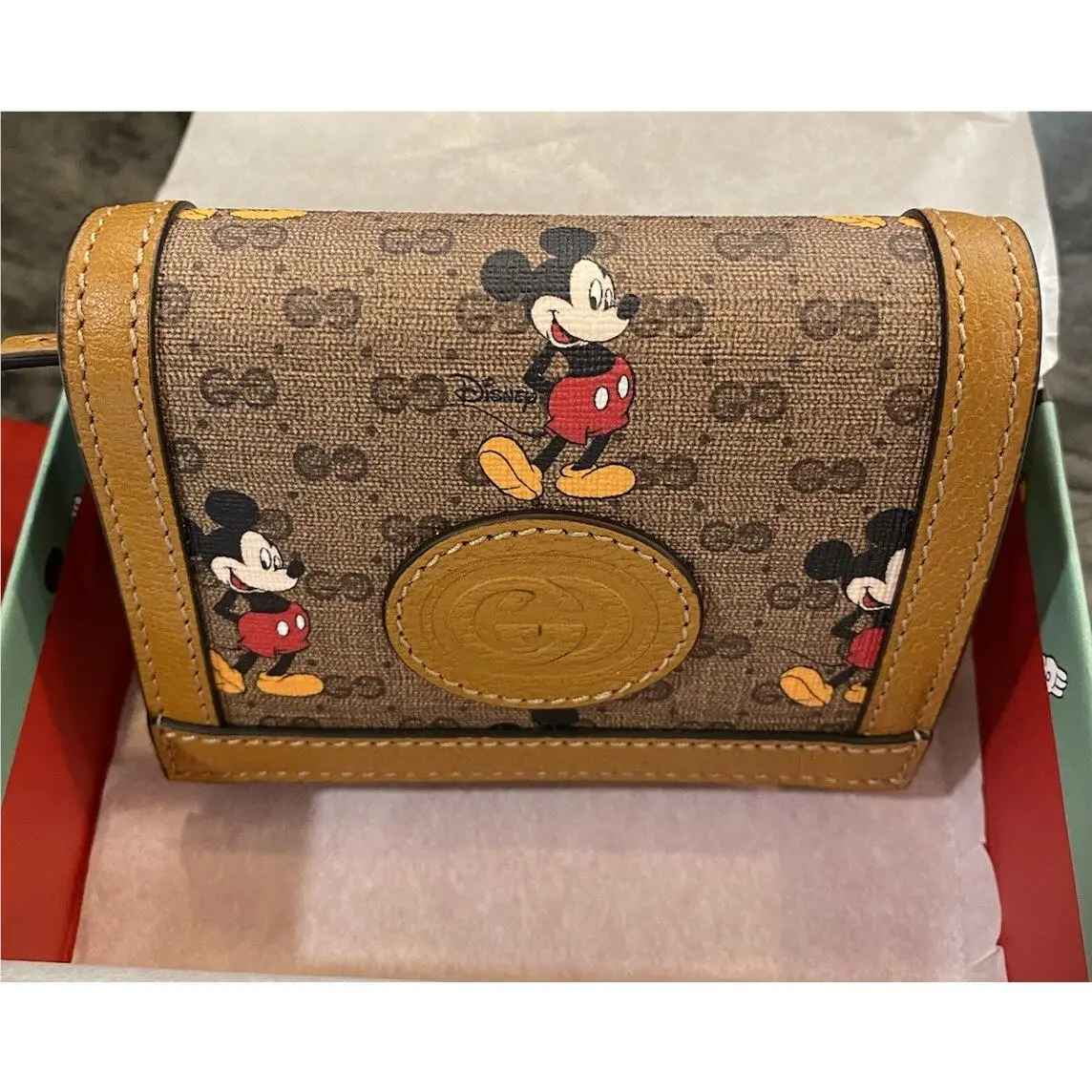 Gucci x Disney GG Supreme Monogram Mickey Mouse Card Holder Bifold Wallet
