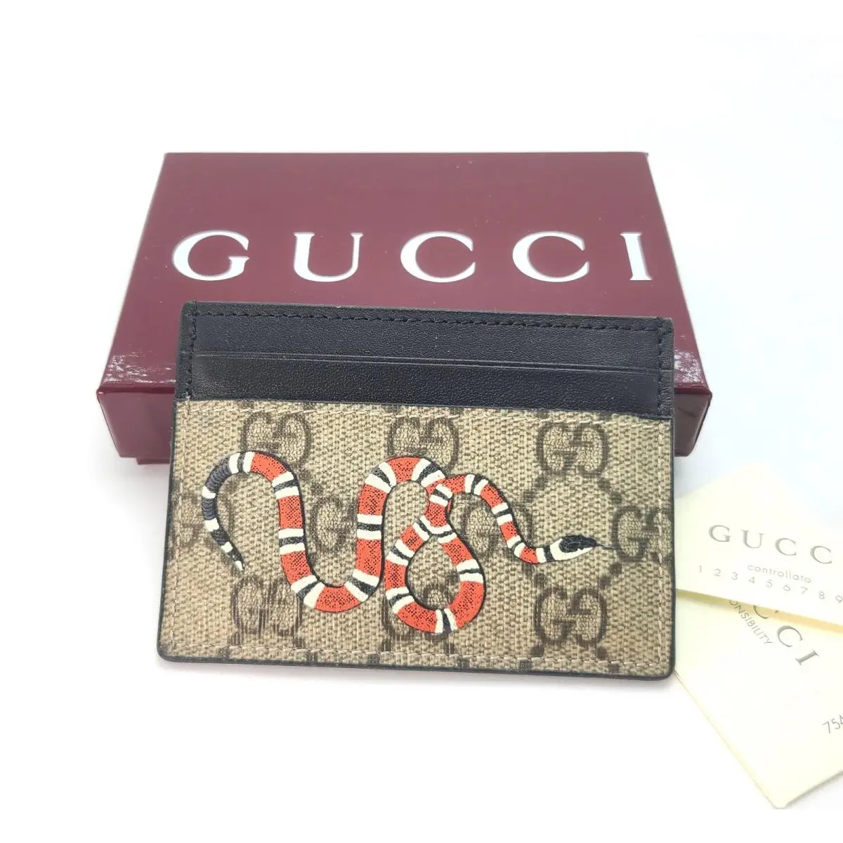 Gucci Kingsnake Print Supreme Beige Card Case Card Holder