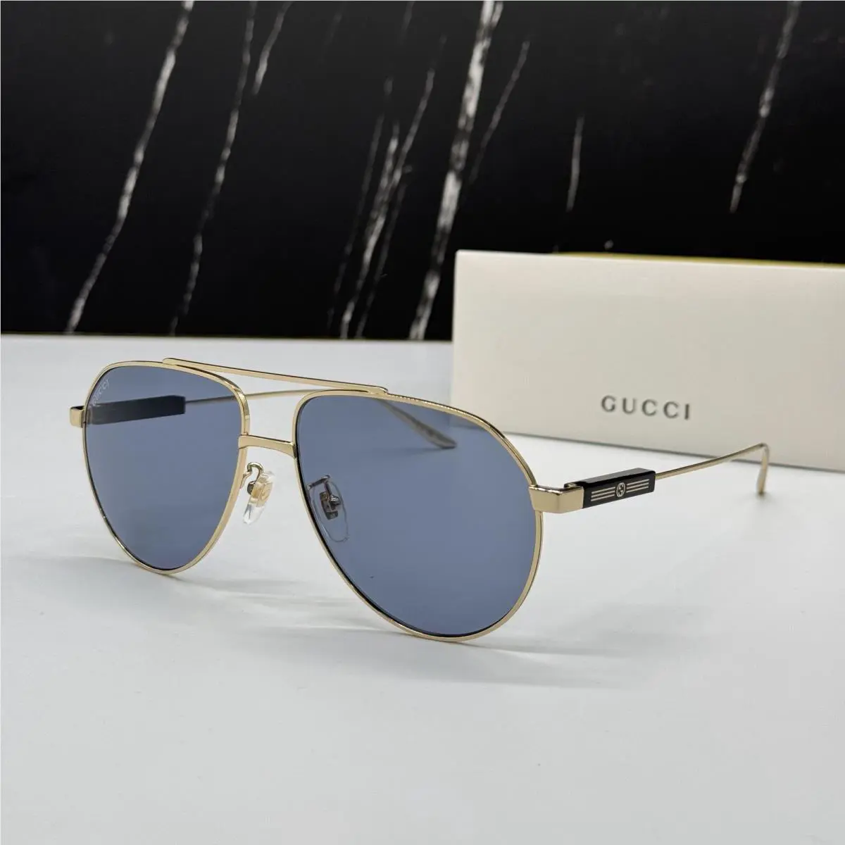 Gucci GG1311S 003 Aviator Unisex Gold Gray Sunglasses Gucci