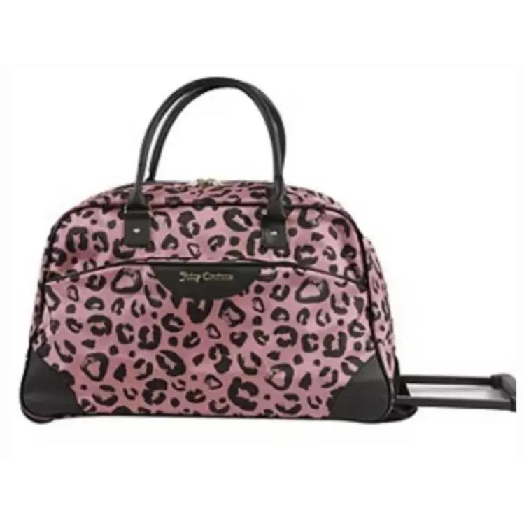 Juicy Couture Pink Black Leopard Rolling Duffel Bag Carry On Suitcase