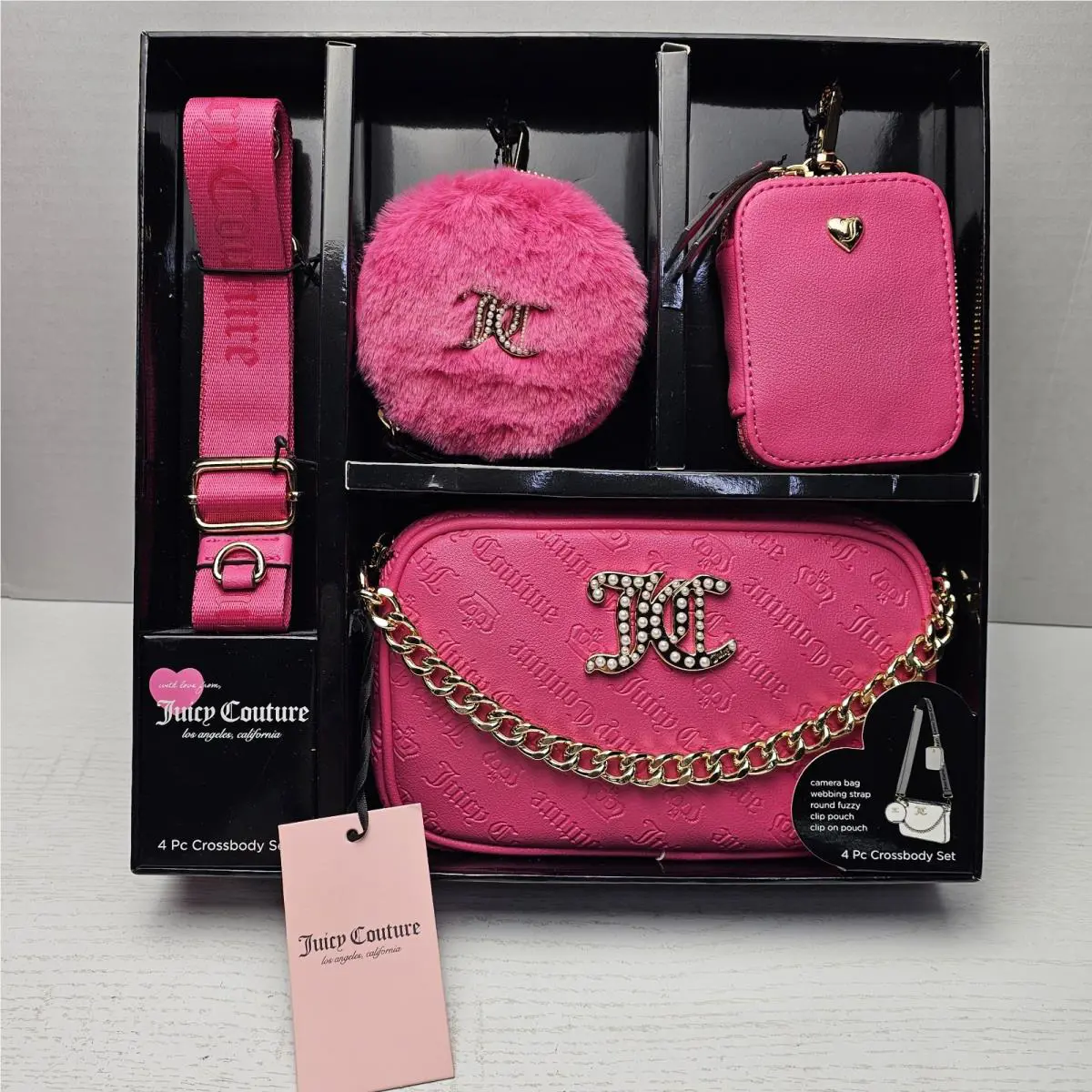 Free Love Juicy Couture 4 Piece Camera Crossbody Bag Gift Set Hot Pink