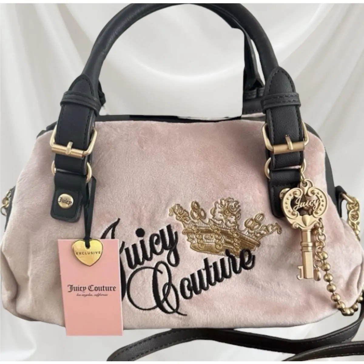 Juicy Couture Velvet Satchel Crossbody Bag Key 2 Juicy Blush Pink/chocolate