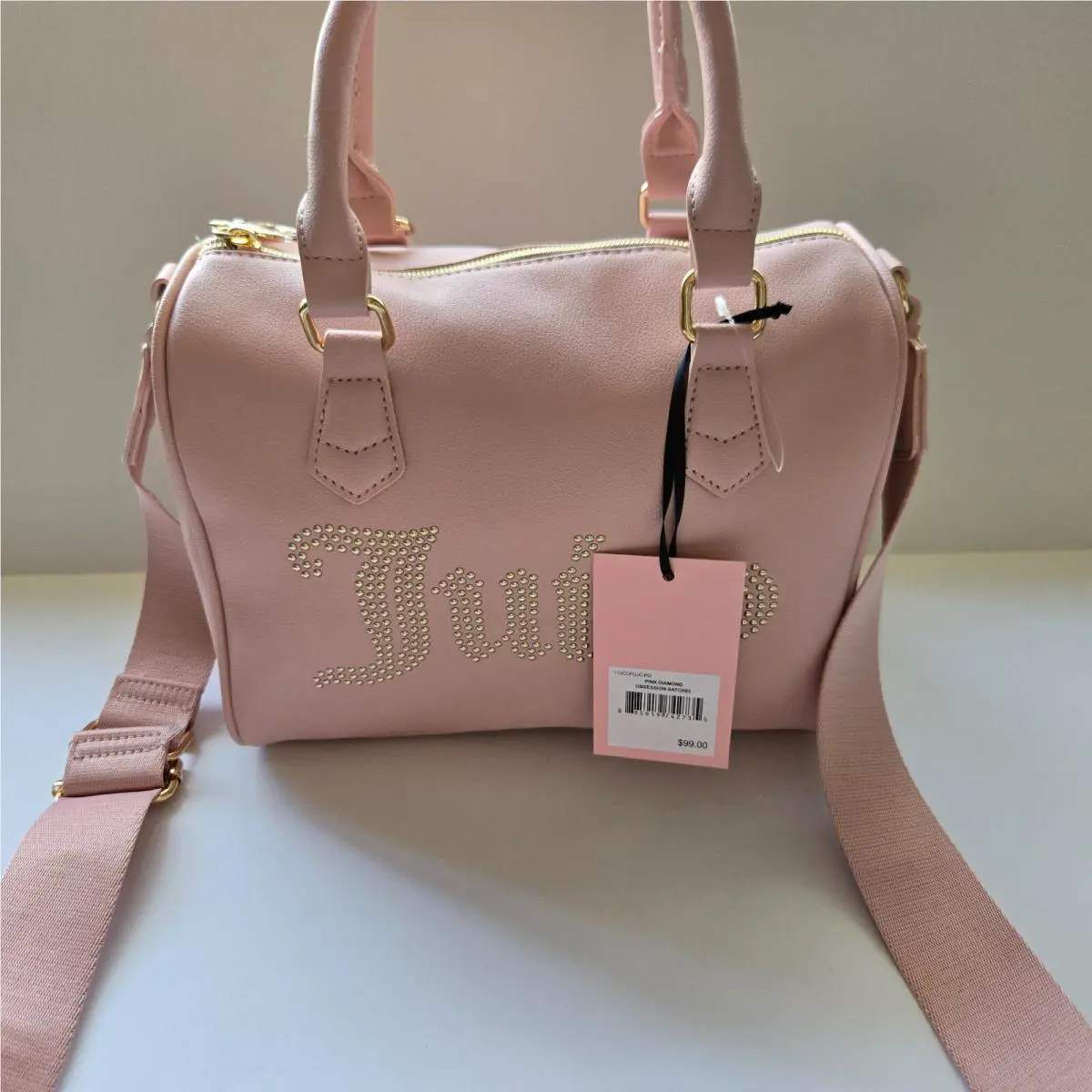 Juicy Couture Pink Diamond Obsession Satchel Rhinestone Logo Leather Bag