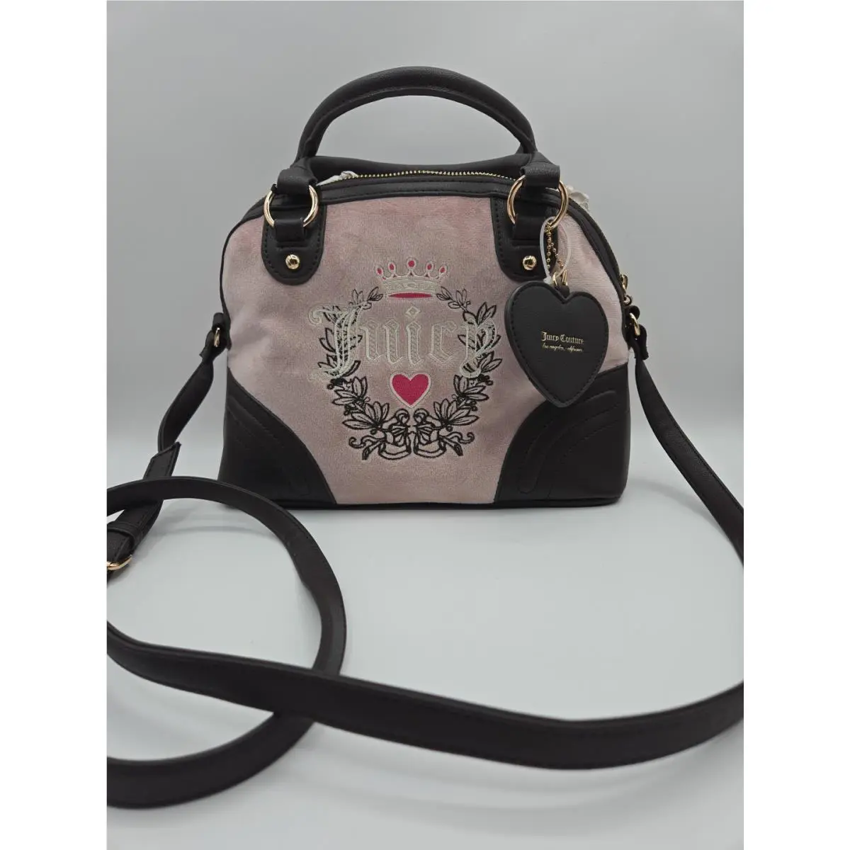 Juicy Couture Dome Satchel Bag Crossbody Heritage Velour Embroidered Look