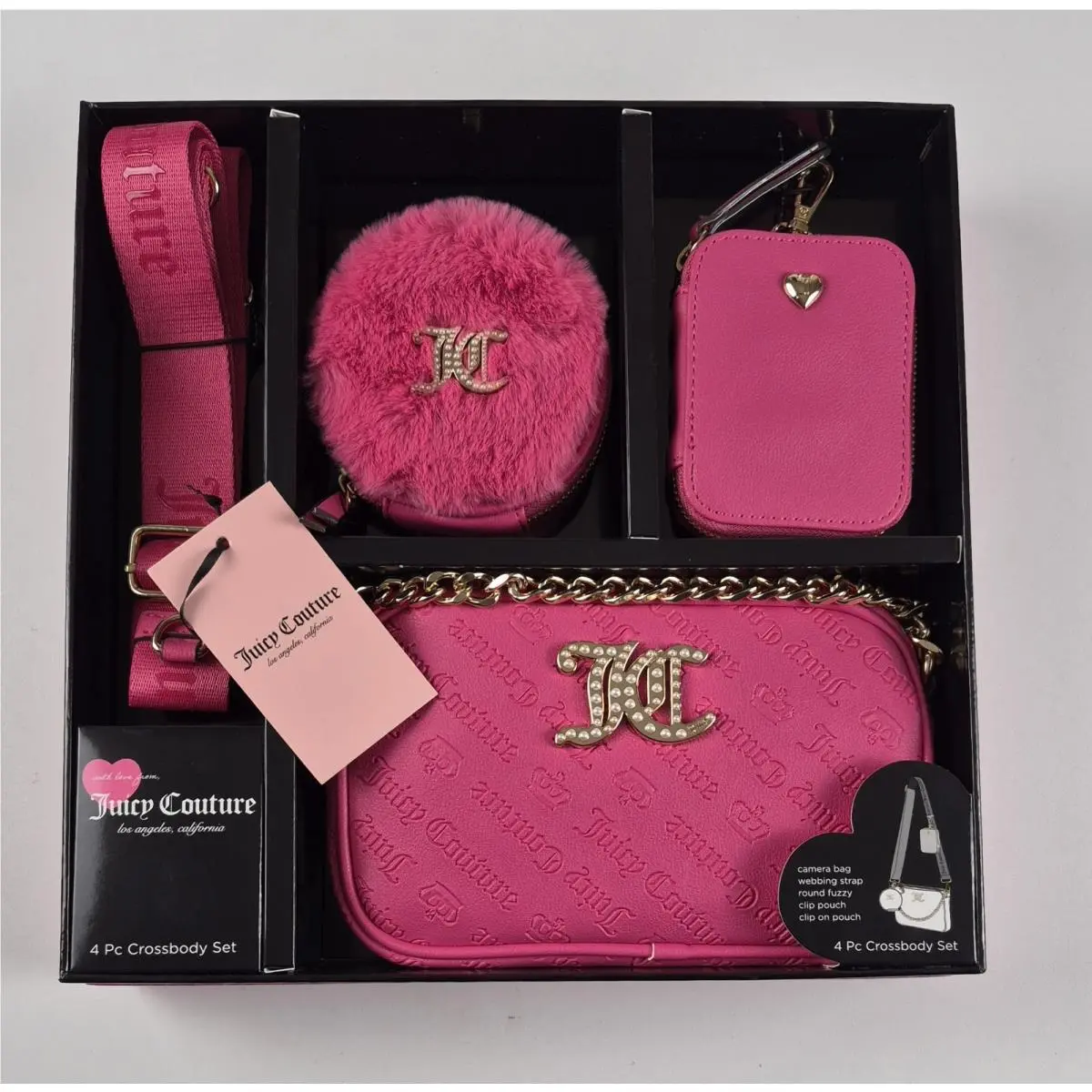 Free Love Juicycouture 4 Piece Camera Crossbody Bag Gift Set Hot Pink
