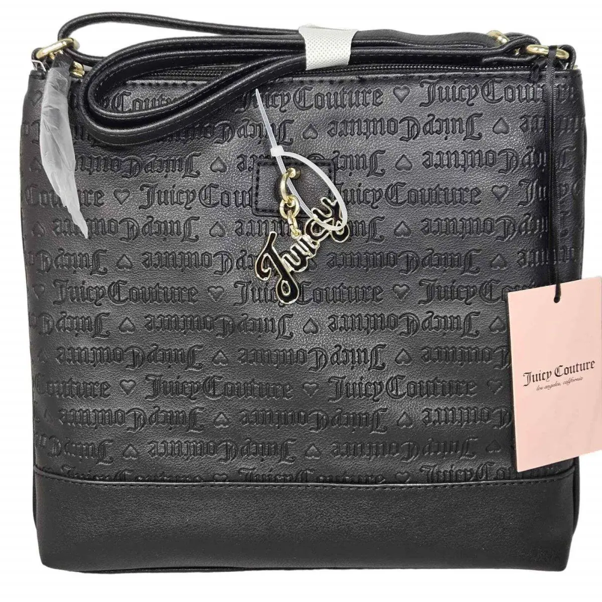 Juicy Couture Crossbody Bag Vegan Leather Black Gothic Print