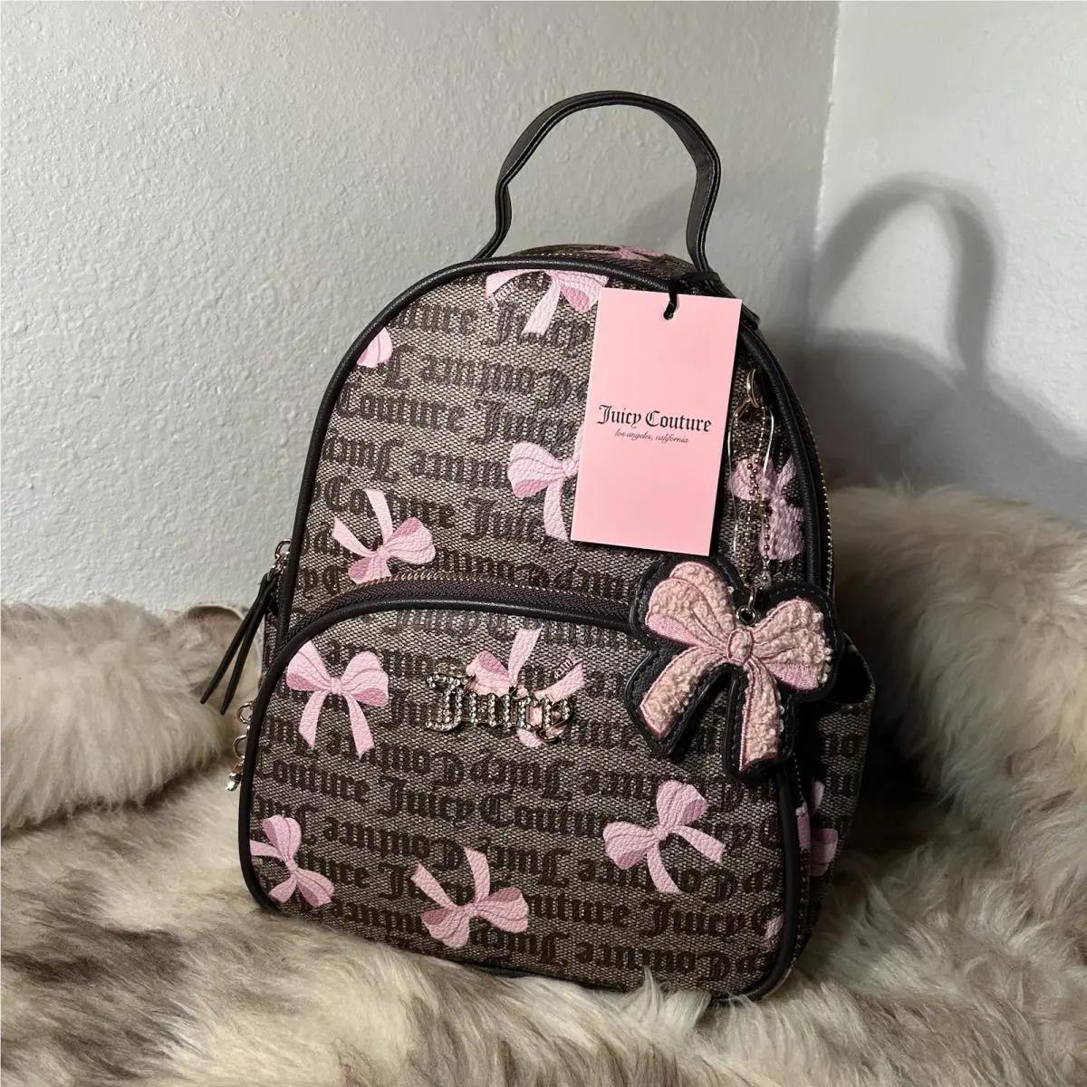 Juicy Couture Simply Sweet Backpack - Dark Brown with Pink Bows