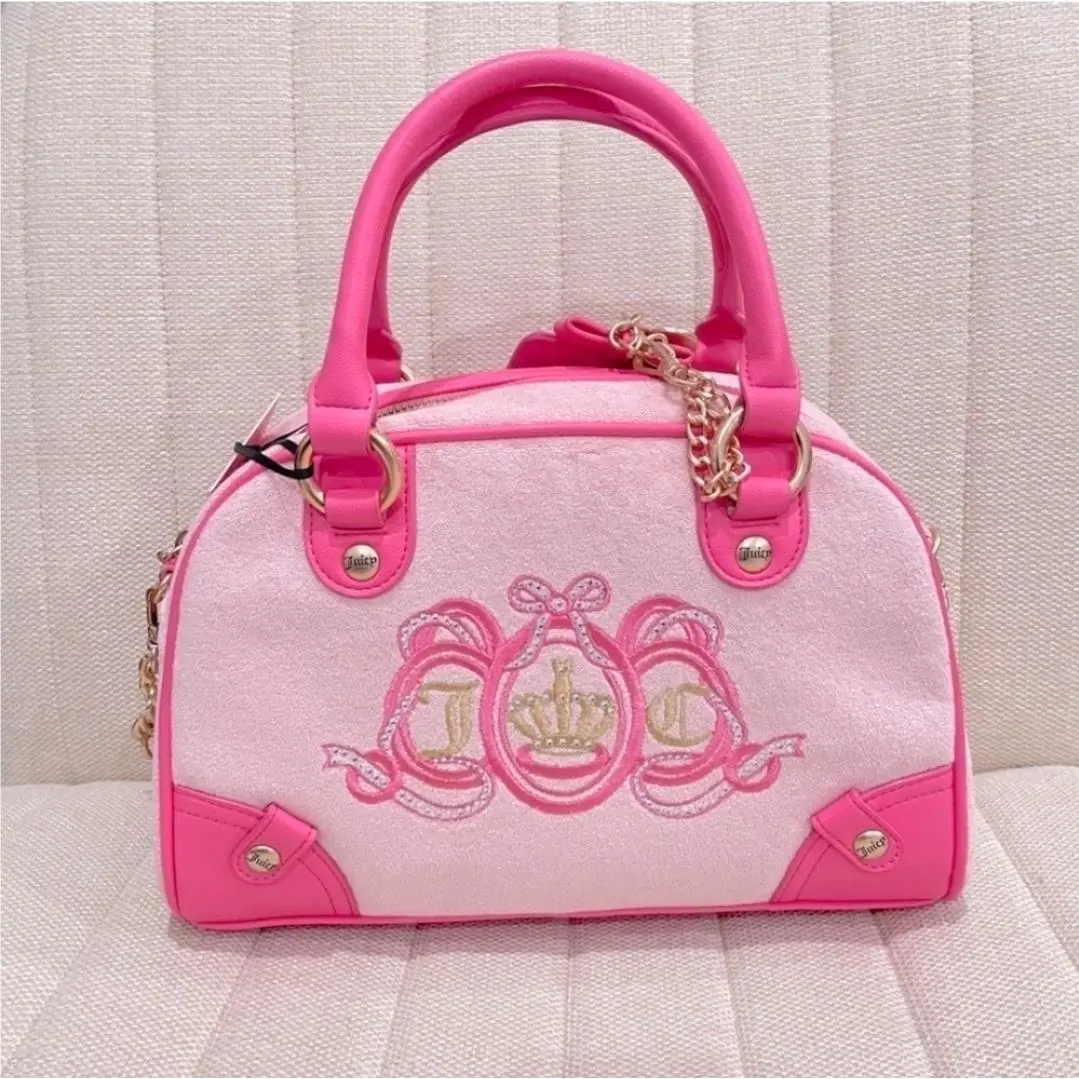Juicy Couture Lovers Club Bowler Satchel Crossbody Bag Liquorice Pink Velour Y2K