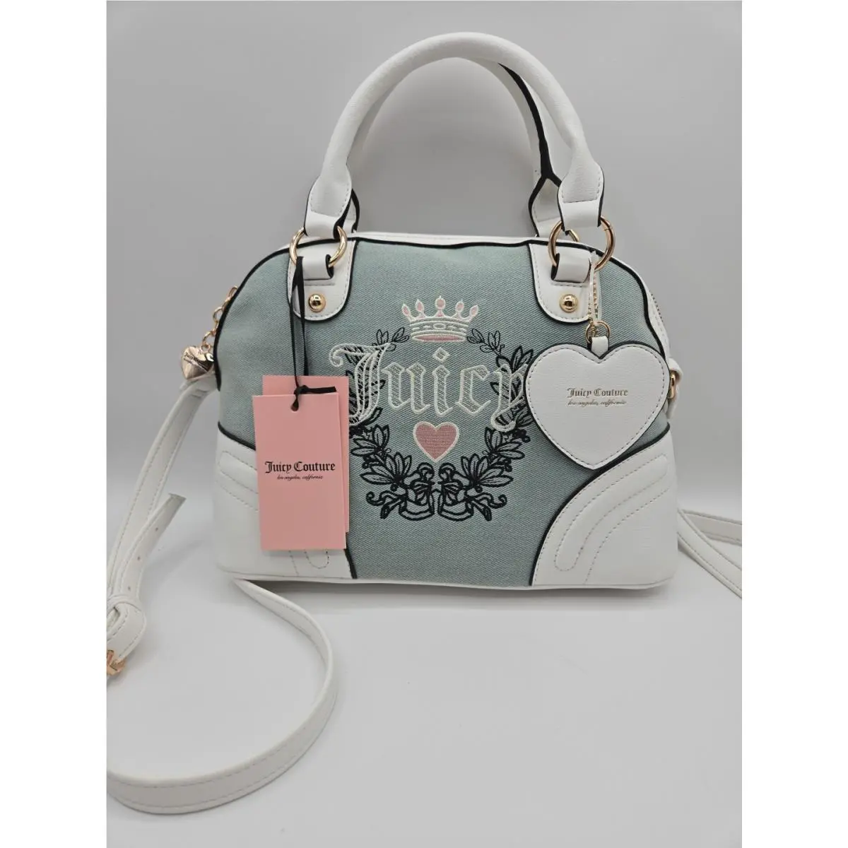 Juicy Couture Dome Satchel Bag Crossbody Heritage Denim Embroidered Look