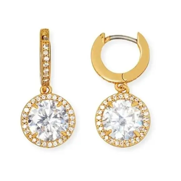New Kate Spade Gold Tone Something Spark Cubic Zirconia Crystals Huggie Earrings