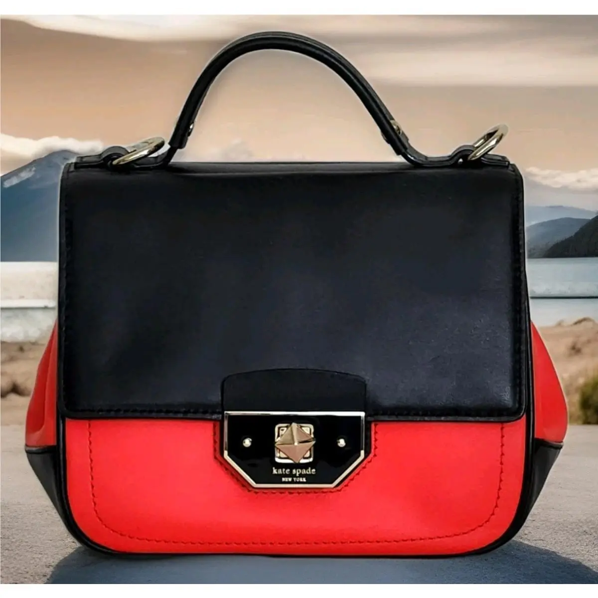 Kate Spade NY Julian Dean Street Red Black Leather Top Handle X-body Bag
