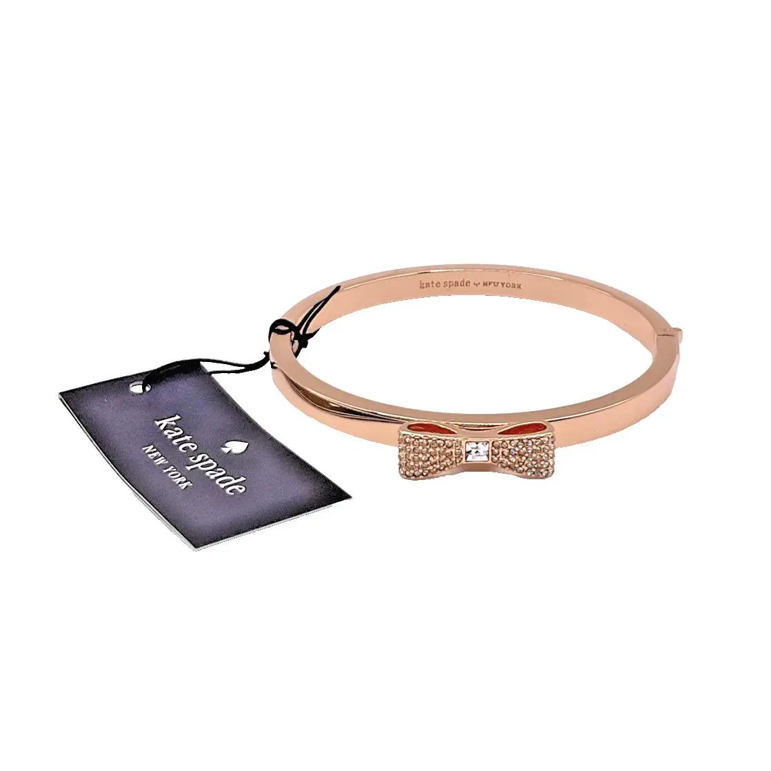 Kate Spade Ready Set Bow Pave Bangle Hinge Bracelet Clear Rose Gold New