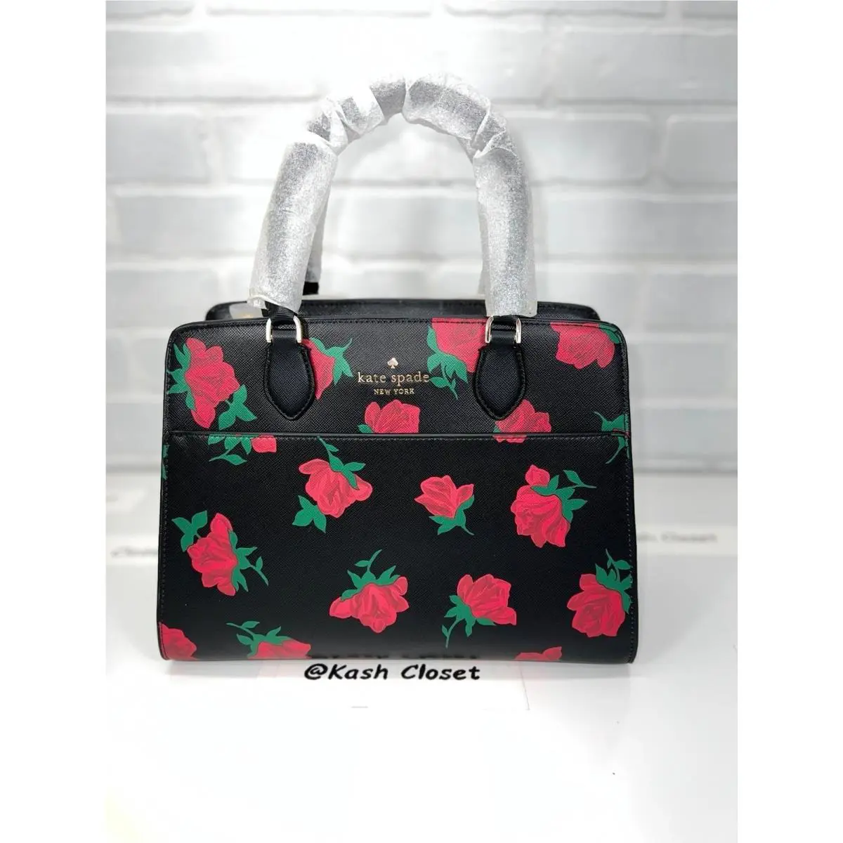 Kate Spade Satchel Medium Madison Rose Toss Printed Black Multi