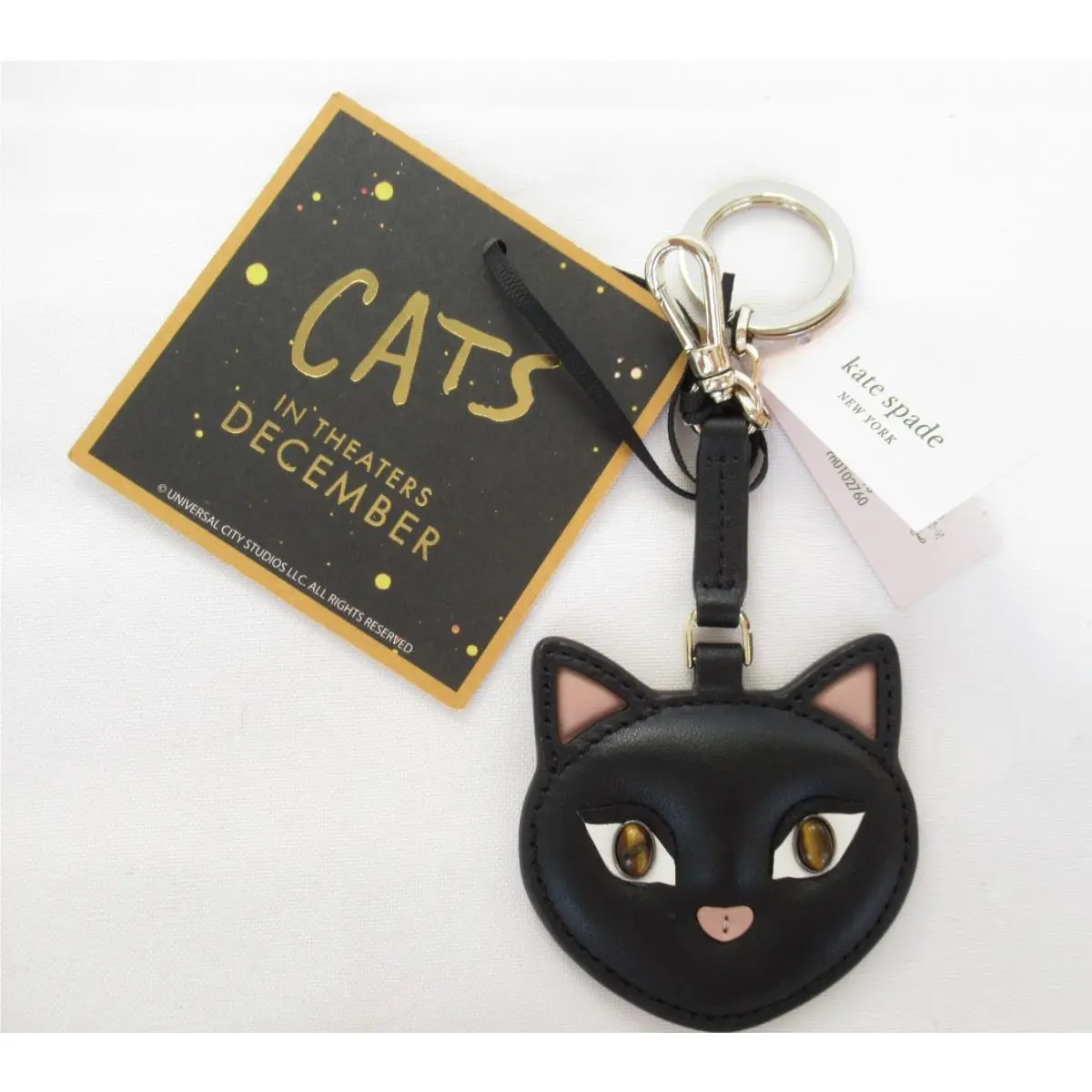Kate Spade Cat`s Meow Movie Leather Key Fob Keychain Bag Charm Key Ring