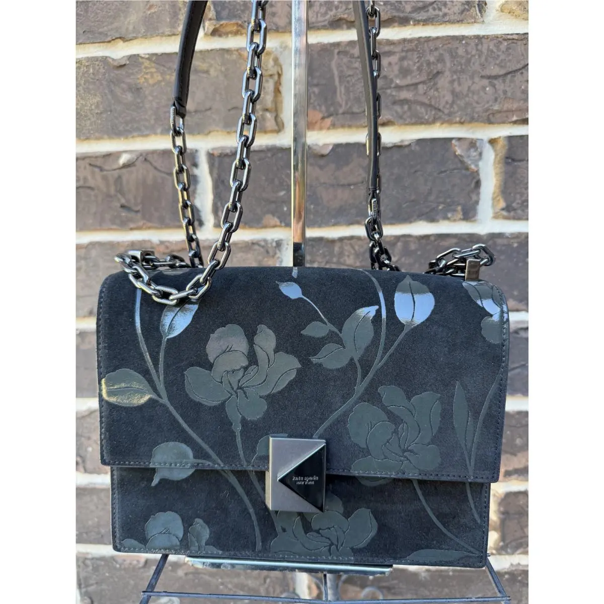 Kate Spade Deco Uptown Blooms Chain Shoulder Bag Leather Black