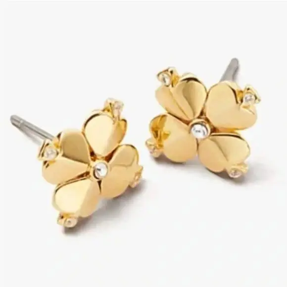 New Kate Spade Gold Tone Legacy Logo CZ Crystals Earrings + Box