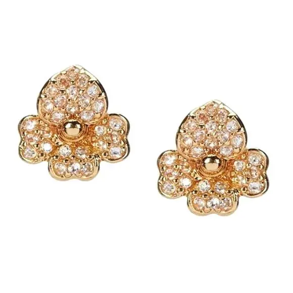New Kate Spade Gold Tone Precious Pansy Crystals Stud Earrings