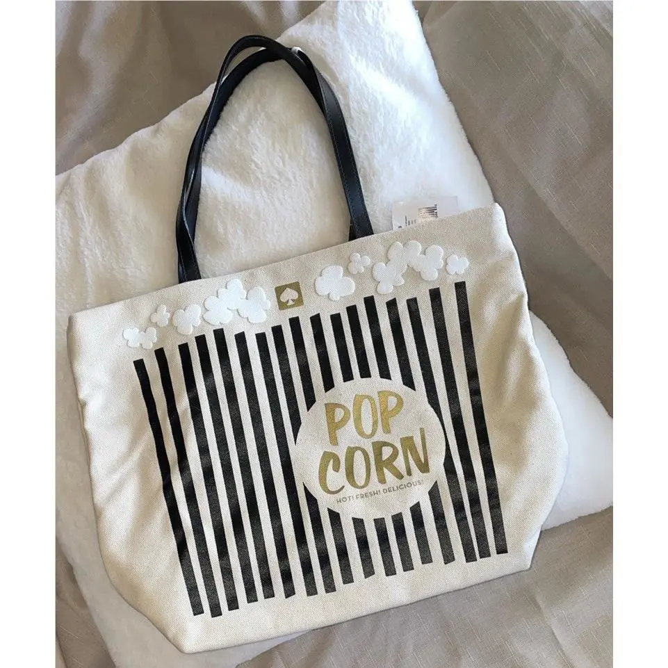 Kate Spade Cinema City Popcorn Bon Shopper Tote Natural Beige Canvas WKRU2666