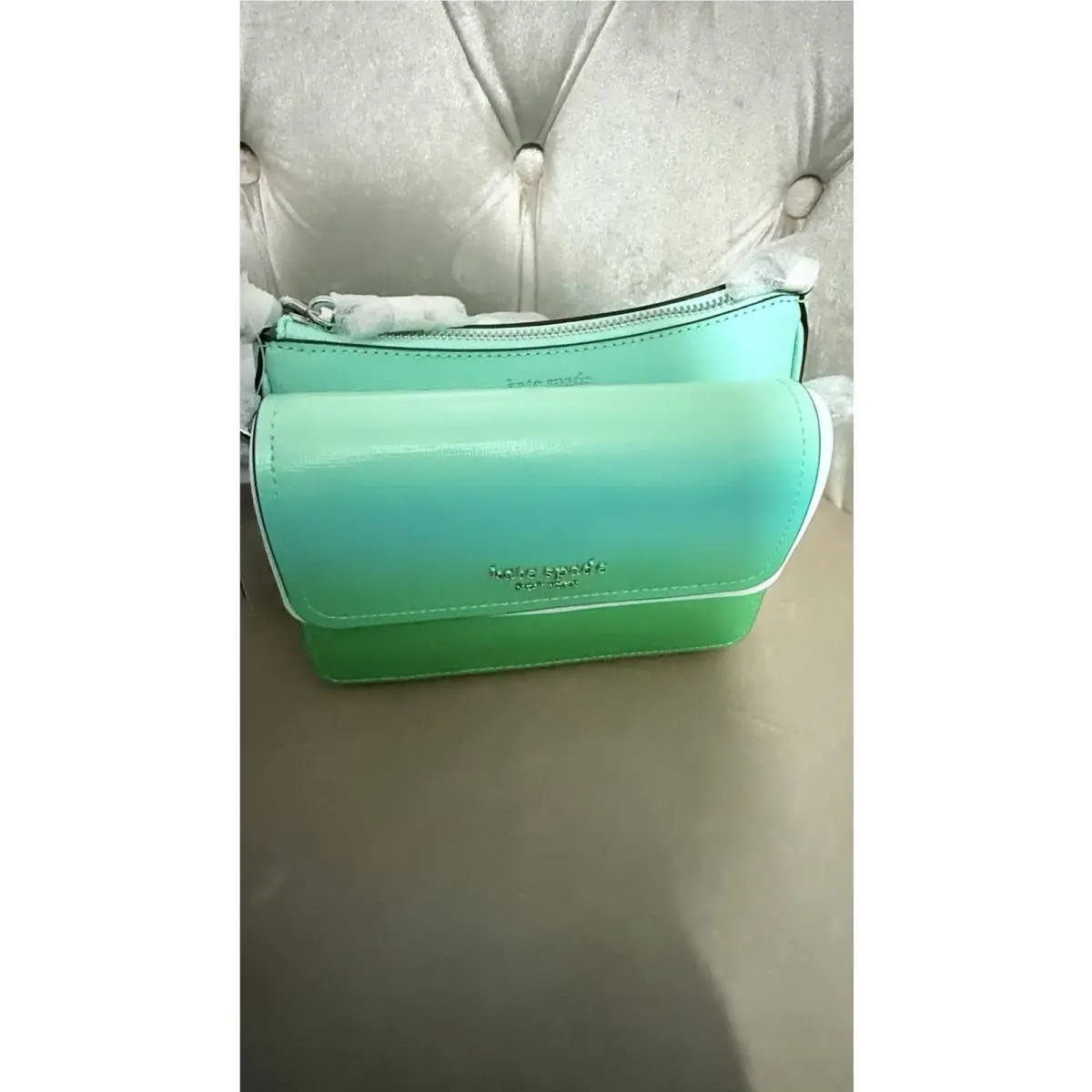 Kate Spade Double Up Ombré Saffiano Leather Crossbody Bag Mint Green New