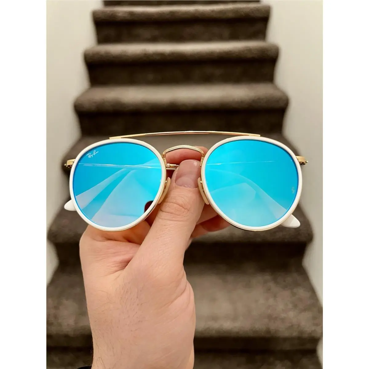 Ray-ban Round Double Bridge Metal RB3647-N 3647 White Blue 51/22