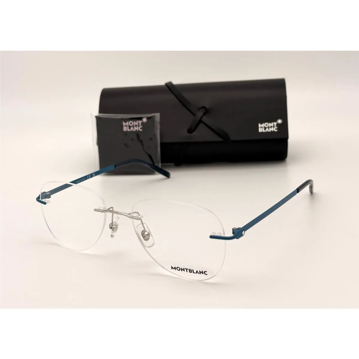Montblanc Mont Blanc MB2830 003 Silver Blue Transparent / Clear Lens 55mm Eyeglasses