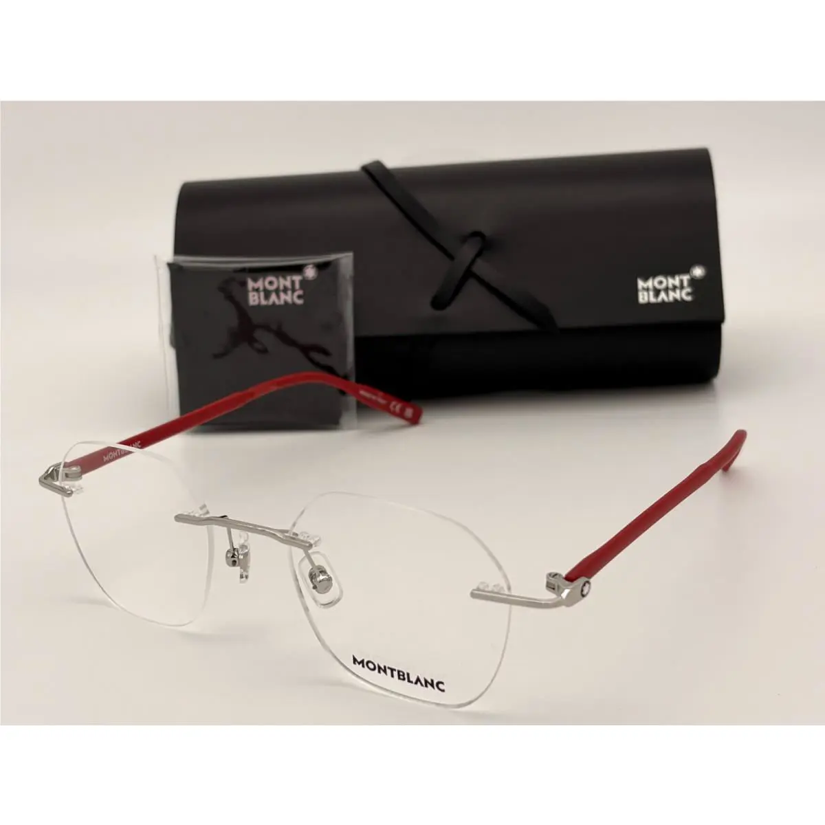 Montblanc Mont Blanc MB0223O 003 Silver Red Transparent / Clear Lens 50mm Eyeglasses
