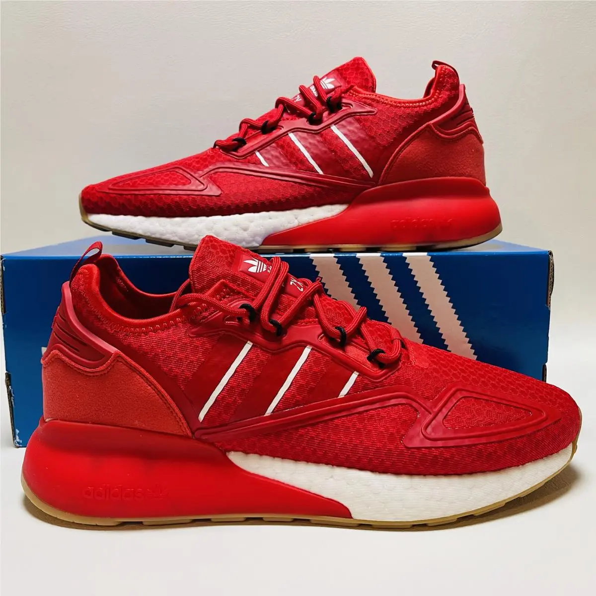 Adidas ZX 2K Boost Men`s Shoes Scarlet Cloud White Athletic Sneakers GY5806
