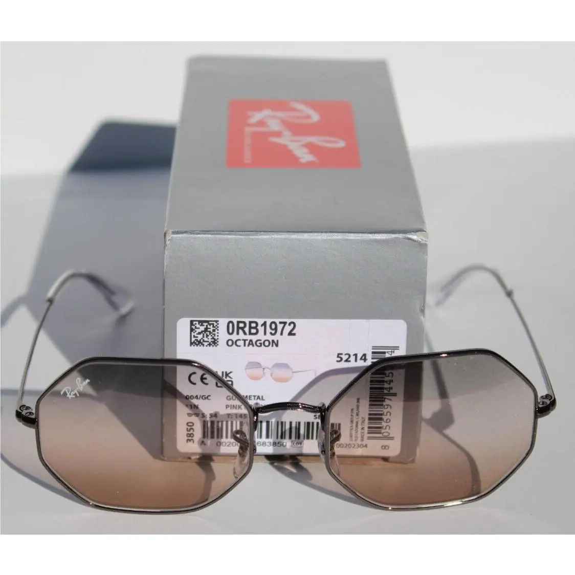 Ray-ban RB1972 Sunglasses Octagon Gunmetal/pink Gradient Grey 004/GC 1N